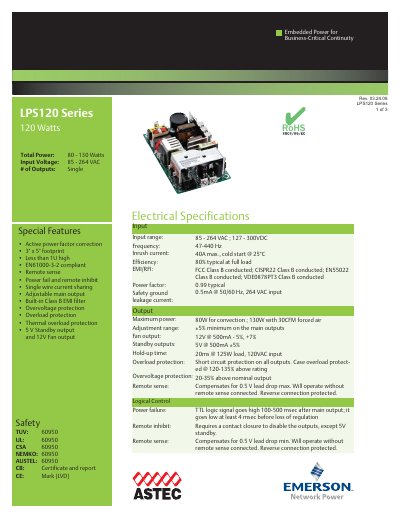 Emerson LPS120 Series 120W Datasheet - cover page