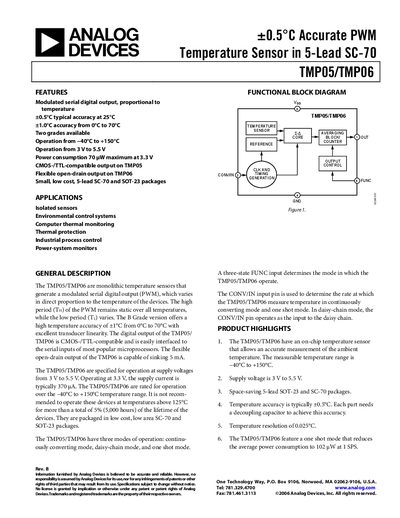 Analog Devices TMP05/TMP06 Temperature Sensor Datasheet - cover page
