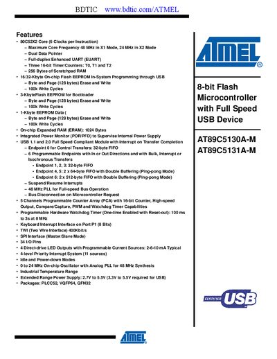 Atmel AT89C5131A-M Handbook - cover page
