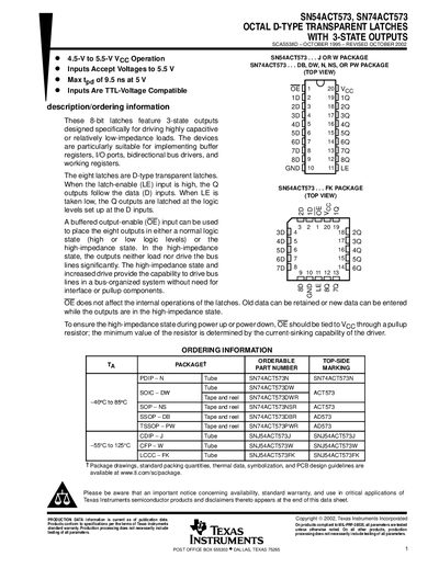 Texas Instruments SN54ACT573 / SN74ACT573 Datasheet - cover page