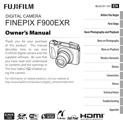 Fujifilm FinePix F900EXR Digital Camera Owner's Manual - cover page