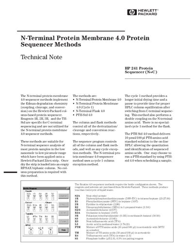 HP 241 Protein Sequencer N+C Service Methods Technical Note - cover page