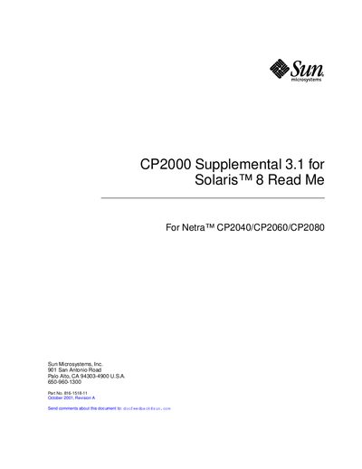 Sun Microsystems Netra CP2040/CP2060/CP2080 Installation Guide - cover page
