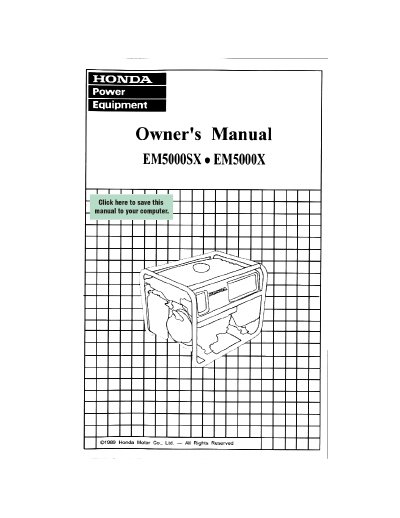Honda EM5000SX/EM5000X Generator Owner's Manual - cover page