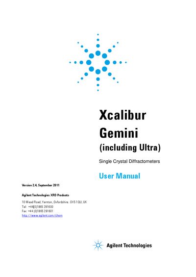 Agilent Xcalibur Gemini Single Crystal Diffractometer User Manual - cover page