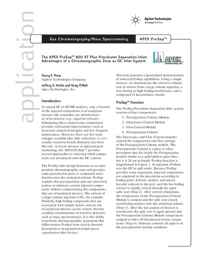 Agilent APEX ProSep 800 XT Plus Precolumn Separation Inlet Application Note - cover page