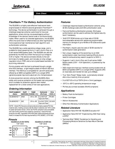 Intersil ISL9206 Datasheet - cover page