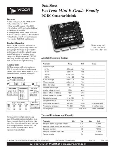 Vicor FasTrak Mini E-Grade Family DC-DC Converter Module Data Sheet - cover page