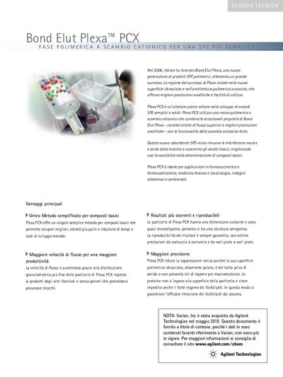 Varian Bond Elut Plexa PCX Product Leaflet - cover page