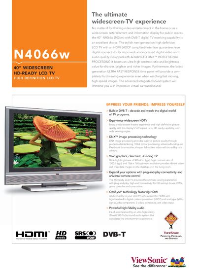 ViewSonic N4066w 40" HD-Ready LCD TV Product Leaflet - cover page