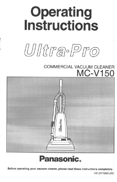 Panasonic MC-V150 Commercial Vacuum Cleaner Operating Instructions - cover page