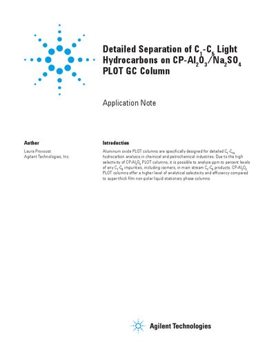 Agilent Detailed Separation of C1-C5 Light Hydrocarbons on CP-Al2O3/Na2SO4 - cover page