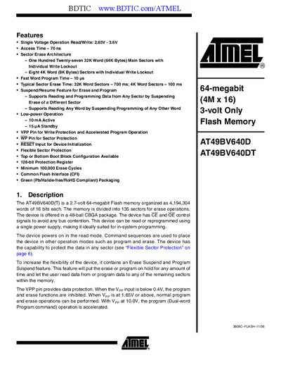 Atmel AT49BV640D(T) Datasheet - cover page
