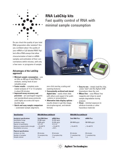Agilent RNA 6000 Nano LabChip Kit Product Leaflet - cover page
