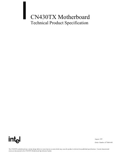 Intel CN430TX Motherboard Technical Product Specification - cover page