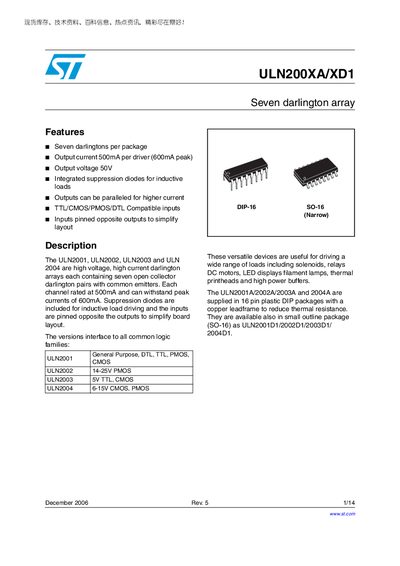 STMicroelectronics ULN200XA/XD1 Datasheet - cover page