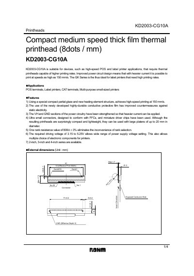 ROHM KD2003-CG10A Thermal Printhead Datasheet - cover page