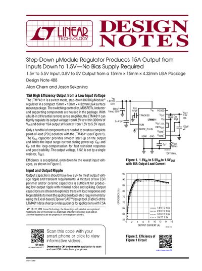 LINEAR Step-Down Module Regulator Produces 15A Output from Inputs Down to 1.5V No Bias Supply Required 1.5V to 5.5V Input 0.8V to 5V Output from a 15mm &times; 15mm &times; 4.32mm LGA - cover page