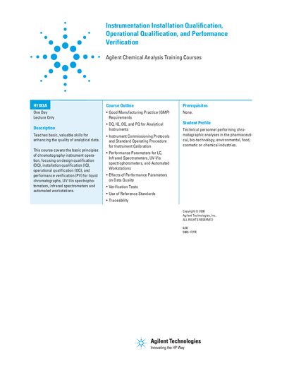 Agilent Instrumentation IQ/OQ/PV (H1183A) handbook - cover page
