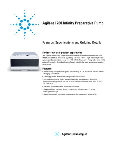 Agilent 1260 Infinity Preparative Pump Features and Specifications - cover page