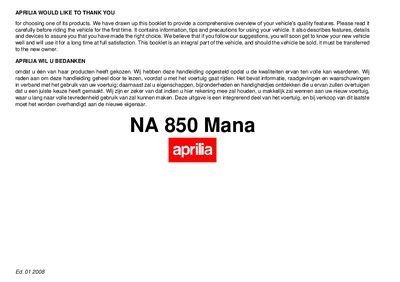 Aprilia NA 850 Mana Owner's Manual - cover page