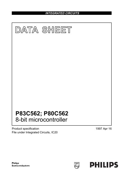 Philips P83C562 / P80C562 8-bit Microcontroller Datasheet - cover page