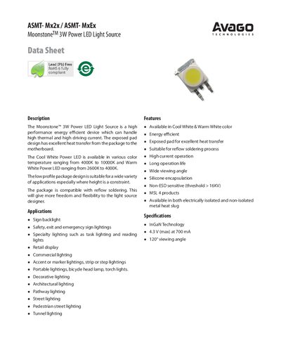 Avago ASMT-Mx2x / ASMT-MxEx LED Light Source Handbook - cover page