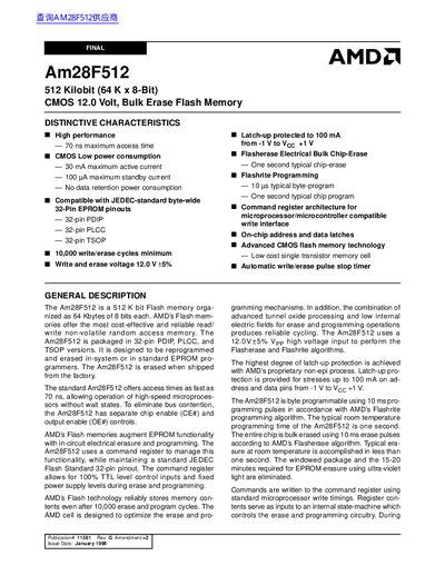 AMD Am28F512 CMOS Flash Memory Datasheet - cover page