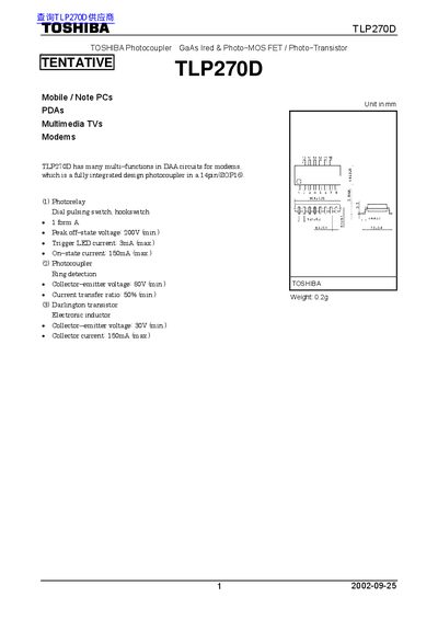 Toshiba TLP270D Photocoupler Datasheet