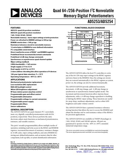 Analog Devices AD5253/AD5254 Datasheet - cover page