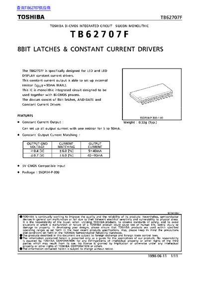 Toshiba TB62707F Datasheet - cover page