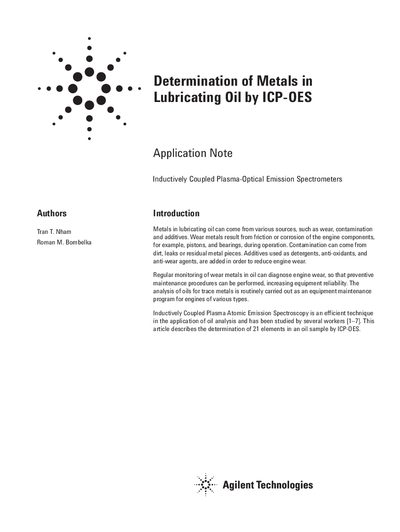Agilent Liberty 100 Determination of Metals in Lubricating Oil by ICP-OES Application Note - cover page