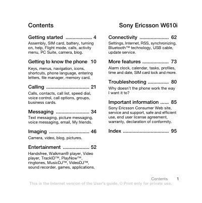 Sony Ericsson W610i User Manual - cover page