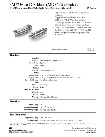 3M Mini D Ribbon (MDR) 102 Series Product Leaflet - cover page