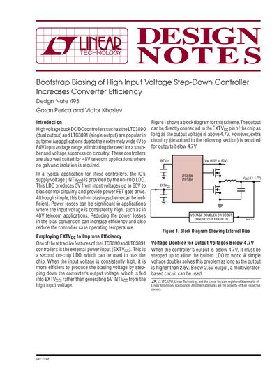 Linear Technology Design Note 493 Bootstrap Biasing of High Input Voltage Step-Down Controller Increases Converter Effic - cover page