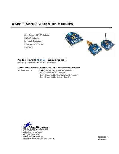 Digi XBee Series 2 OEM RF Modules XB24-BxIT-00x User Manual - cover page