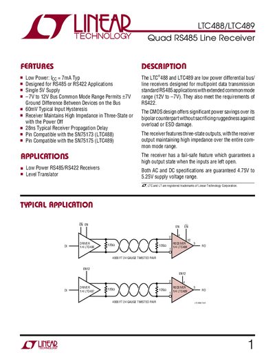 Linear Technology LTC488/LTC489 Datasheet - cover page