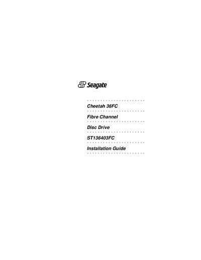 Seagate Cheetah 36FC Drive Installation Guide - cover page