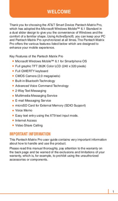 AT&T Pantech Matrix Pro Smart Device User Manual - cover page