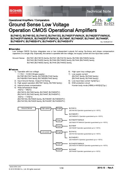 ROHM BU7464F Operational Amplifier Technical Note - cover page
