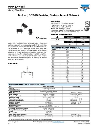 Vishay Thin Film MPM SOT-23 Resistor Divider Datasheet - cover page