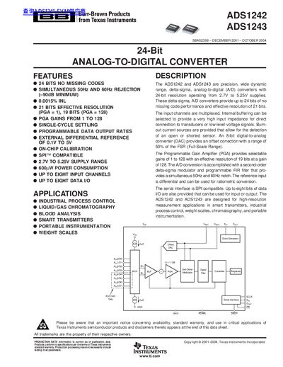 Texas Instruments ADS1242, ADS1243 24-Bit Analog-to-Digital Converter Datasheet - cover page
