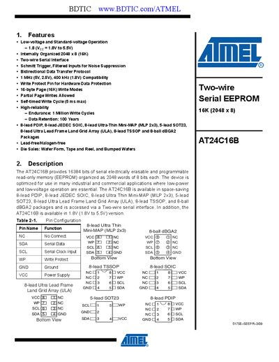 Atmel AT24C16B EEPROM Datasheet - cover page