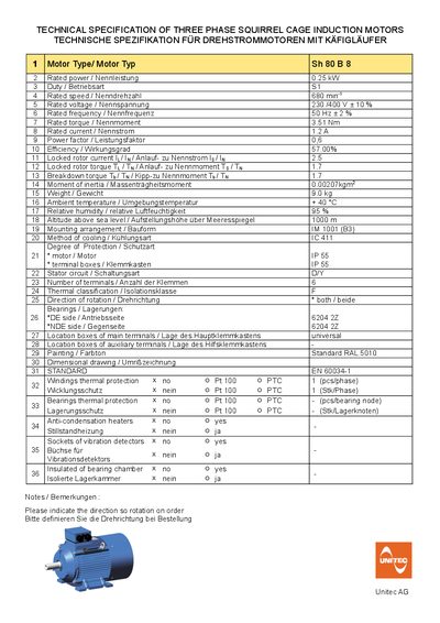 Unitec Sh 80B8 Three Phase Squirrel Cage Induction Motor Technical Specification - cover page