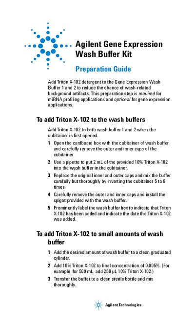 Agilent Gene Expression Wash Buffer Kit Preparation Guide - cover page