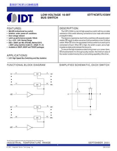 IDT IDT74CVTLV3384 handbook - cover page