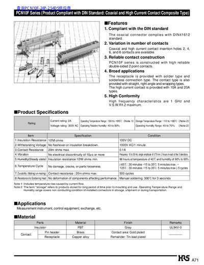 HRS PCN10F Series DIN Standard Compliant Connector Product Leaflet - cover page