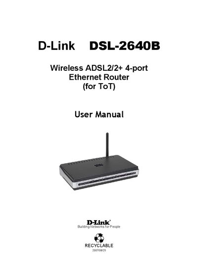 D-Link DSL-2640B Wireless ADSL2/2+ 4-port Ethernet Router User Manual - cover page