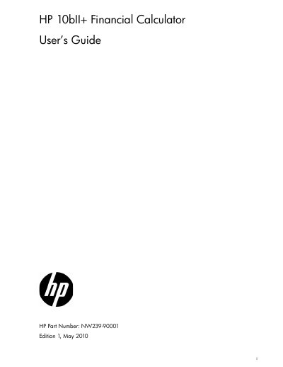 HP 10bII+ Financial Calculator User’s Guide - cover page