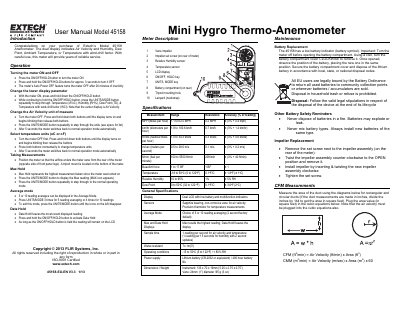 Extech Model 45158 Mini Hygro Thermo-Anemometer User Manual - cover page